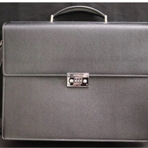 Salvatore Ferragamo black pebble calf Leather Briefcase